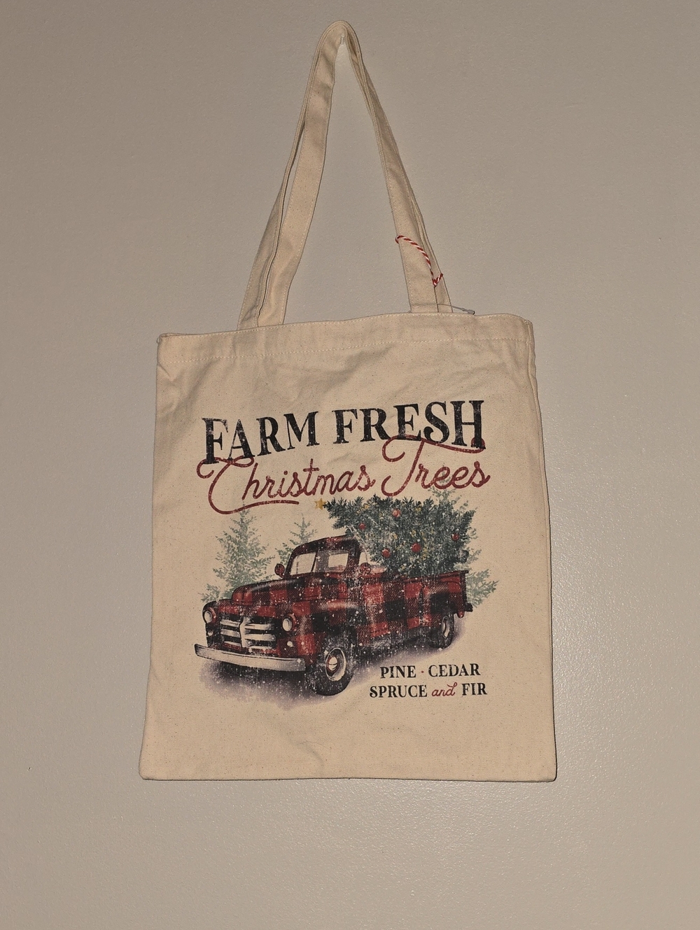 Maurices Christmas Trees Canvas Tote Bag - Cream with Red Truck